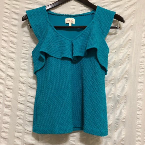 SALE Anthropologie Deletta Ruffled Turquoise Top - Picture 2 of 5